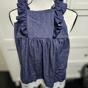 Girls sleevless denim look dress